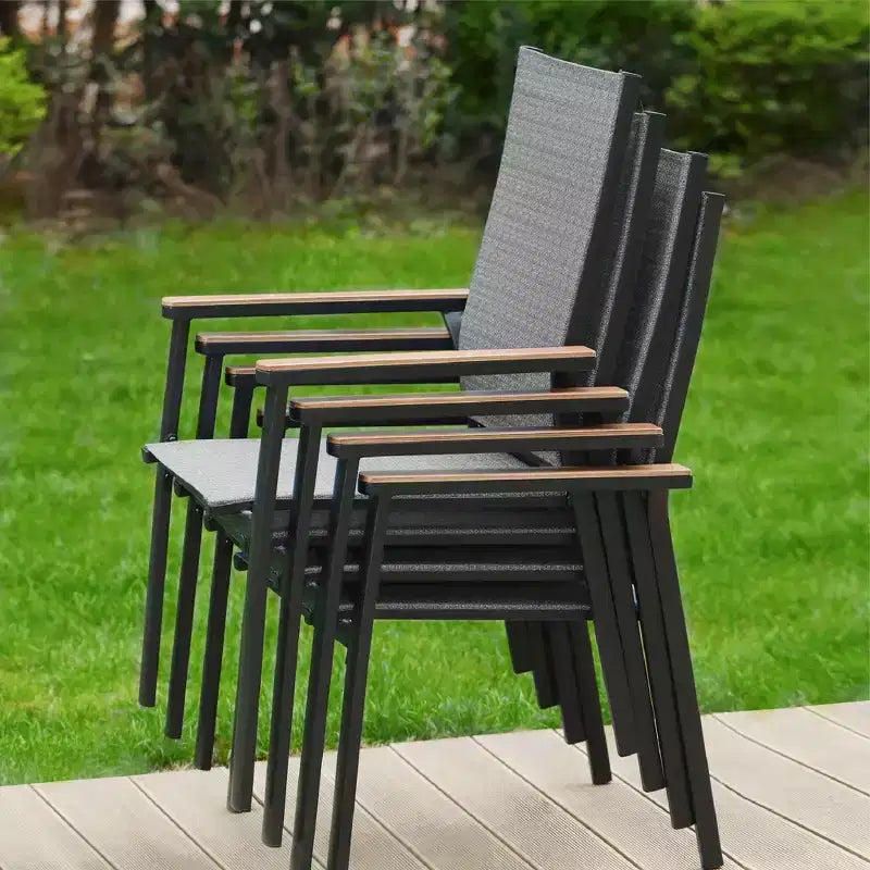 Ensemble patio 7 pièces avec table en acier et chaises pliantes en aluminium : résistant aux intempéries, empilable - Captiva Designs