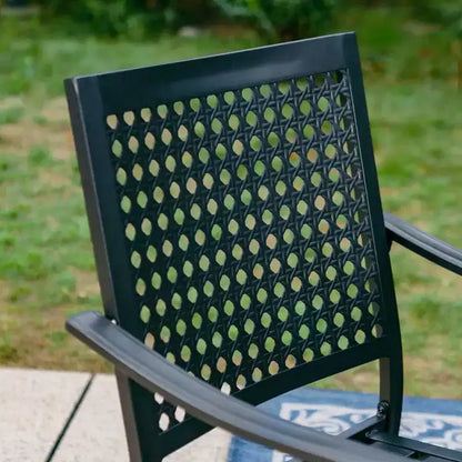 Set da pranzo da esterni da 5 pezzi con tavolo quadrato a doghe in metallo con foro per ombrellone da 1,57" - Captiva Designs: Set di mobili da patio per 4 persone, acciaio verniciato a polvere