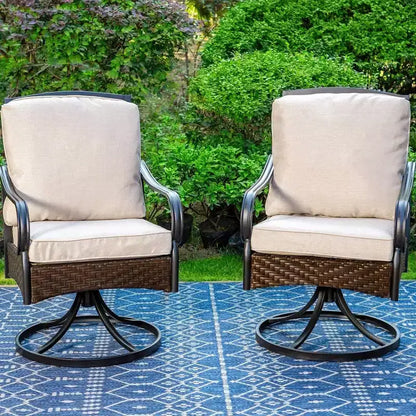 Set da pranzo da esterno 7 pezzi con sedie girevoli e grande tavolo rettangolare in metallo con foro per ombrellone - Captiva Designs: E-Coated, Resistente alle intemperie