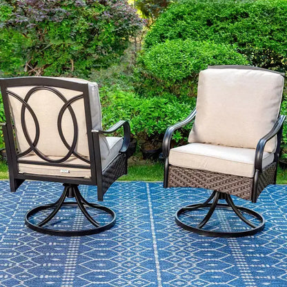 Set da pranzo da esterno 7 pezzi con sedie girevoli e grande tavolo rettangolare in metallo con foro per ombrellone - Captiva Designs: E-Coated, Resistente alle intemperie