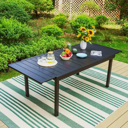 Set da pranzo per esterni 7 pezzi con sedie pieghevoli in vimini regolabili in 7 posizioni e tavolo in metallo espandibile - Captiva Designs: Senza cuscino, resistente alle intemperie