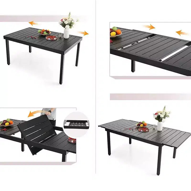 Set da pranzo per esterni 7 pezzi con sedie pieghevoli in vimini regolabili in 7 posizioni e tavolo in metallo espandibile - Captiva Designs: Senza cuscino, resistente alle intemperie