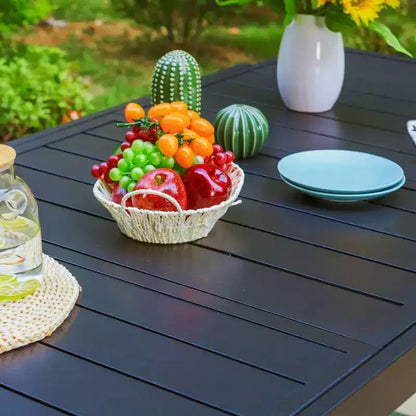 Set da pranzo per esterni 7 pezzi con sedie pieghevoli in vimini regolabili in 7 posizioni e tavolo in metallo espandibile - Captiva Designs: Senza cuscino, resistente alle intemperie
