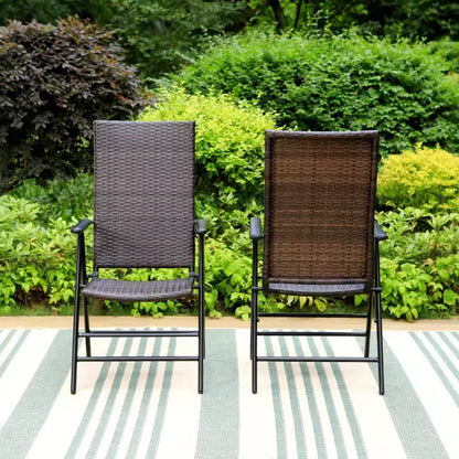 Set da pranzo per esterni 7 pezzi con sedie pieghevoli in vimini regolabili in 7 posizioni e tavolo in metallo espandibile - Captiva Designs: Senza cuscino, resistente alle intemperie
