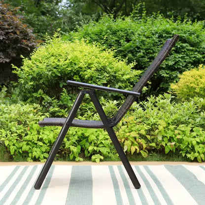 Set da pranzo per esterni 7 pezzi con sedie pieghevoli in vimini regolabili in 7 posizioni e tavolo in metallo espandibile - Captiva Designs: Senza cuscino, resistente alle intemperie