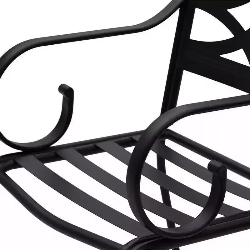 Ensemble de repas d'extérieur 7 pièces : Noir/Beige, structure en acier, résistant à l'eau et à la rouille, 6 chaises avec accoudoirs, table rectangulaire, mobilier de jardin