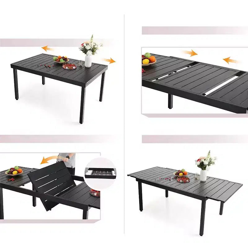 Set da pranzo da esterno 7 pezzi con sedie pieghevoli a 7 posizioni e tavolo in metallo espandibile - Captiva Designs: Mobili da esterno resistenti alle intemperie