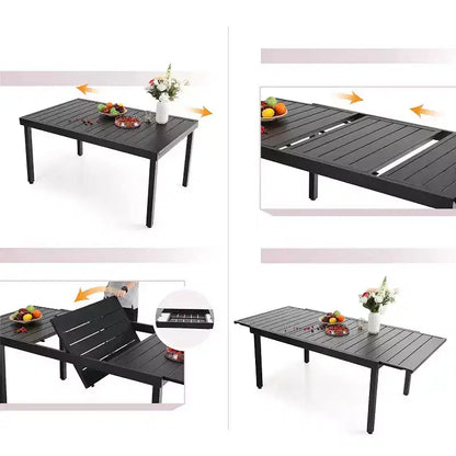 Set da pranzo da esterno 7 pezzi con sedie pieghevoli a 7 posizioni e tavolo in metallo espandibile - Captiva Designs: Mobili da esterno resistenti alle intemperie