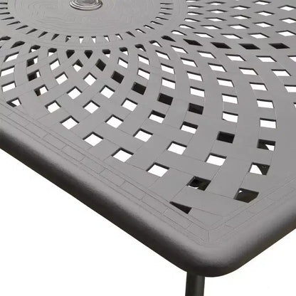 Set da pranzo da esterni 7 pezzi con tavolo rettangolare in alluminio a rete ornato moderno da 67" e sedie di lusso - Nero - Oakland Living