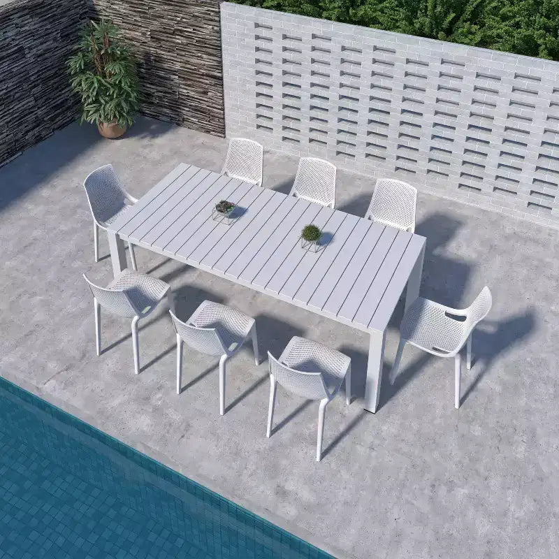 Ensemble de salle à manger rectangulaire Amazonia Leblon 9 pièces en aluminium blanc pour patio