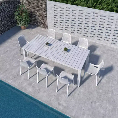 Ensemble de salle à manger rectangulaire Amazonia Leblon 9 pièces en aluminium blanc pour patio