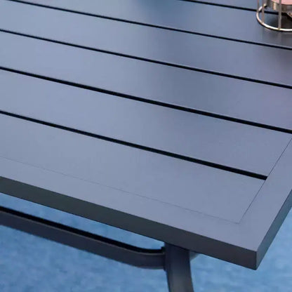 Set da pranzo per esterni da 7 pezzi con tavolo con piano a doghe in metallo con foro per ombrellone da 1,57" e sedie in alluminio - Captiva Designs: Set da patio resistente alle intemperie