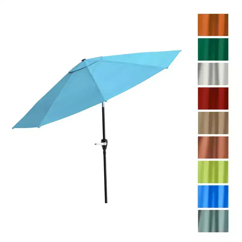 Ensemble de salle à manger d'extérieur 8 pièces Alaterre Furniture, table Okemo avec parasol inclinable automatique 3 m bleu