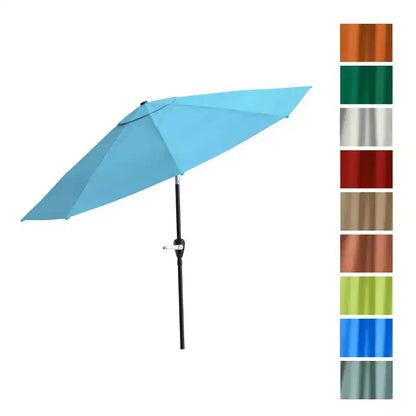 Ensemble de salle à manger d'extérieur 8 pièces Alaterre Furniture, table Okemo avec parasol inclinable automatique 3 m bleu