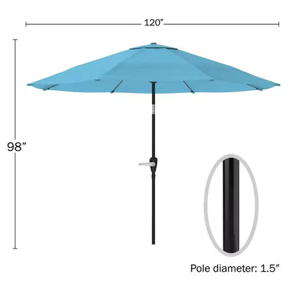 Ensemble de salle à manger d'extérieur 8 pièces Alaterre Furniture, table Okemo avec parasol inclinable automatique 3 m bleu