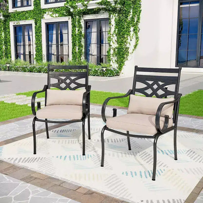 Set da pranzo da esterno 7 pezzi con 2 sedie girevoli e tavolo in finto legno con foro per ombrellone - Captiva Designs: Arredamento da patio resistente alle intemperie