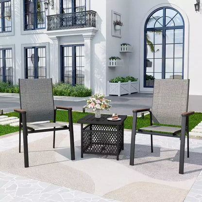 3pc Patio Dining Set with Small Square Table with Umbrella Hole & Lightweight Sling Chairs - Captiva Designs: Outdoor Furniture for Balcony