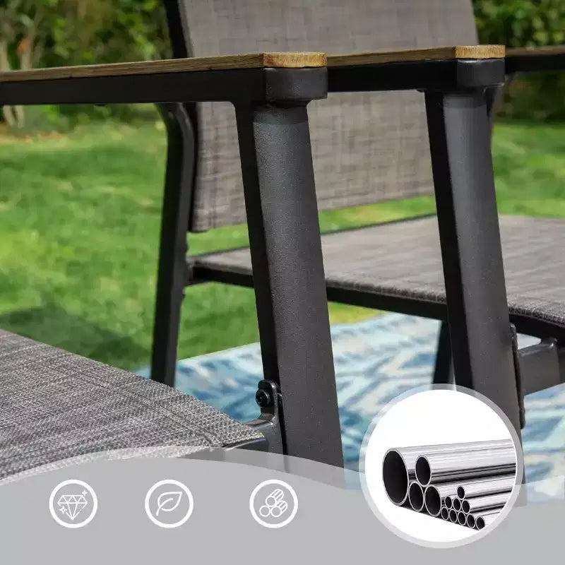 Ensemble repas de patio 3 pièces avec petite table carrée avec trou pour parasol et chaises légères en toile – Captiva Designs : Mobilier d'extérieur pour balcon