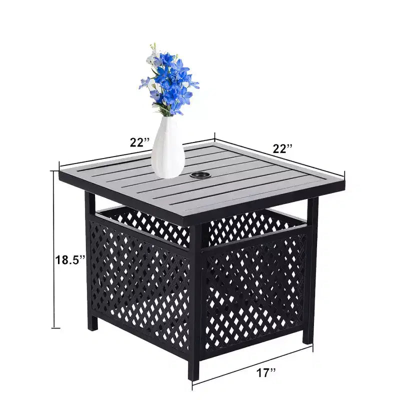 Ensemble repas de patio 3 pièces avec petite table carrée avec trou pour parasol et chaises légères en toile – Captiva Designs : Mobilier d'extérieur pour balcon