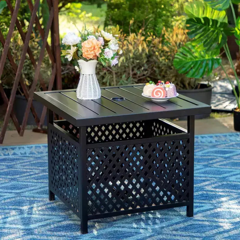 Ensemble repas de patio 3 pièces avec petite table carrée avec trou pour parasol et chaises légères en toile – Captiva Designs : Mobilier d'extérieur pour balcon