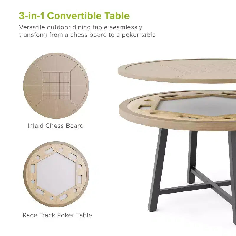 Greemotion Set da Pranzo Trasformabile 3-in-1 da Esterno Lyon 5 Pezzi con Poltrone Marrone: Tavolo Moderno in Alluminio e Teak, Resistente ai Raggi UV