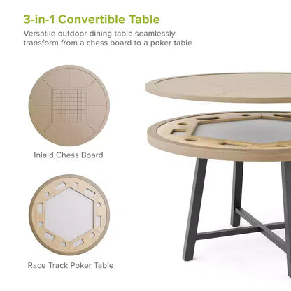 Greemotion Set da Pranzo Trasformabile 3-in-1 da Esterno Lyon 5 Pezzi con Poltrone Marrone: Tavolo Moderno in Alluminio e Teak, Resistente ai Raggi UV