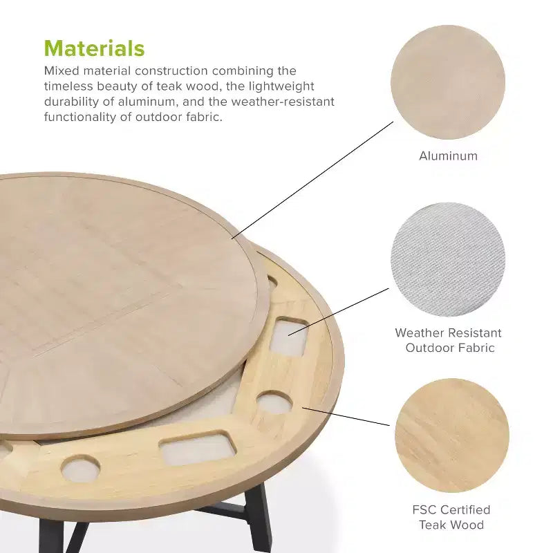 Greemotion Set da Pranzo Trasformabile 3-in-1 da Esterno Lyon 5 Pezzi con Poltrone Marrone: Tavolo Moderno in Alluminio e Teak, Resistente ai Raggi UV