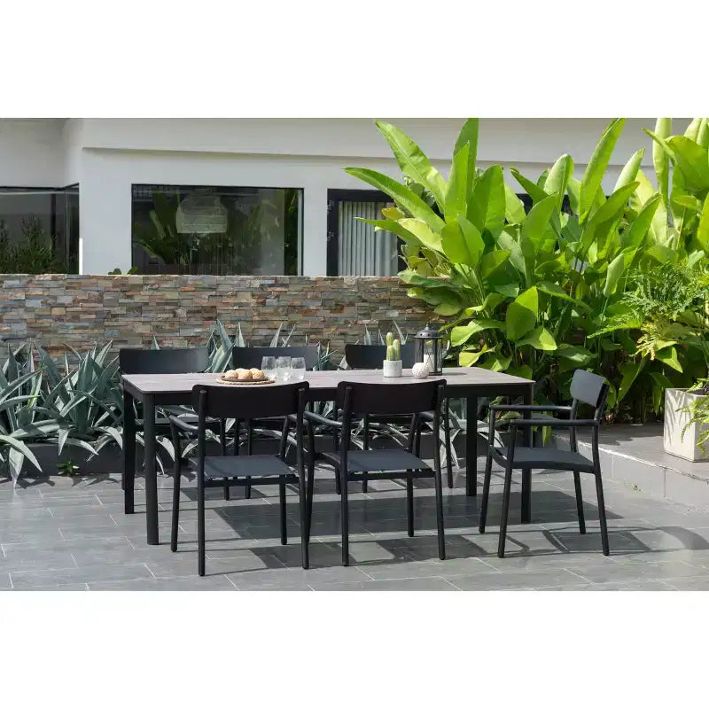 Amazonia Axe Ensemble de salle à manger rectangulaire 7 pièces en aluminium pour terrasse, noir