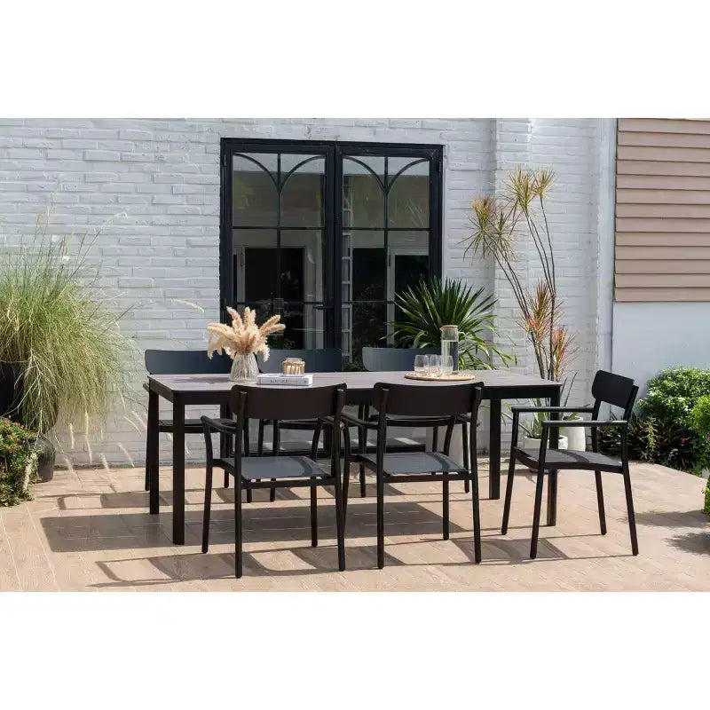 Amazonia Axe Ensemble de salle à manger rectangulaire 7 pièces en aluminium pour terrasse, noir