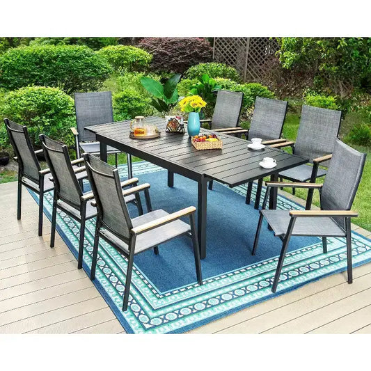 9pc Patio Set with Steel Expandable Table & Stackable Sling Chairs - Captiva Designs: Outdoor Dining, Weather-Resistant