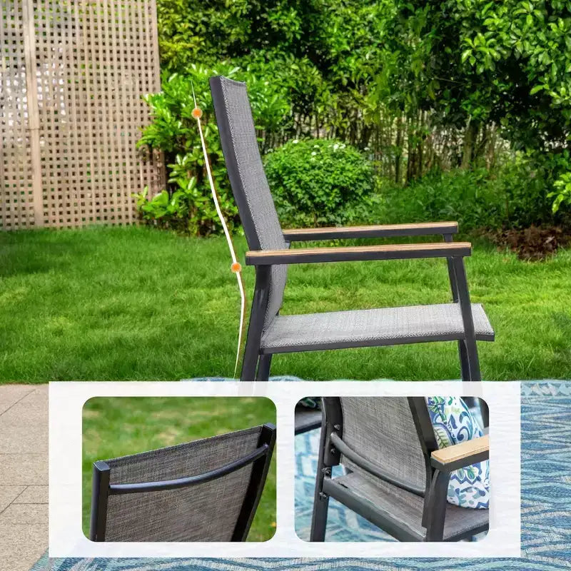 Ensemble de patio 9 pièces avec table extensible en acier et chaises empilables en textilène – Captiva Designs : Repas en extérieur, Résistant aux intempéries