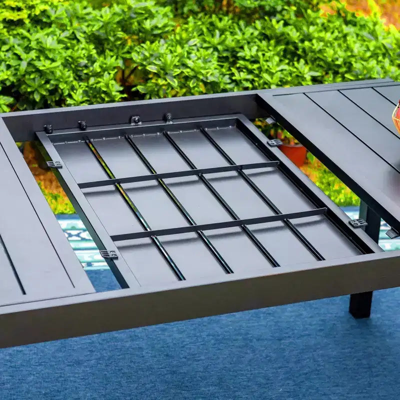 Ensemble de patio 9 pièces avec table extensible en acier et chaises empilables en textilène – Captiva Designs : Repas en extérieur, Résistant aux intempéries