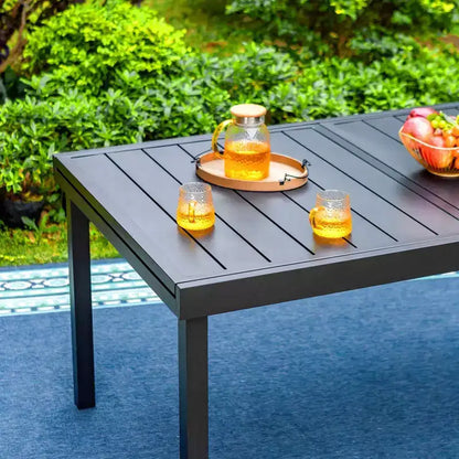 Ensemble de patio 9 pièces avec table extensible en acier et chaises empilables en textilène – Captiva Designs : Repas en extérieur, Résistant aux intempéries