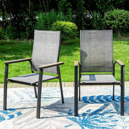 Ensemble de patio 9 pièces avec table extensible en acier et chaises empilables en textilène – Captiva Designs : Repas en extérieur, Résistant aux intempéries