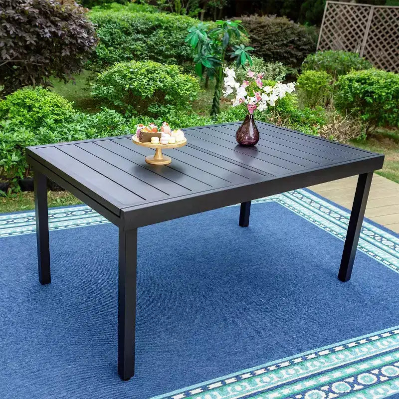 Ensemble de salle à manger d'extérieur 9 pièces avec table extensible en acier et chaises rembourrées - Captiva Designs : Mobilier d'extérieur résistant aux intempéries