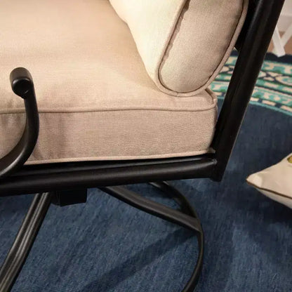 Ensemble de salle à manger extérieur 5 pièces avec chaises pivotantes, coussins d'assise et de dossier et table carrée en métal avec trou pour parasol - Captiva Designs