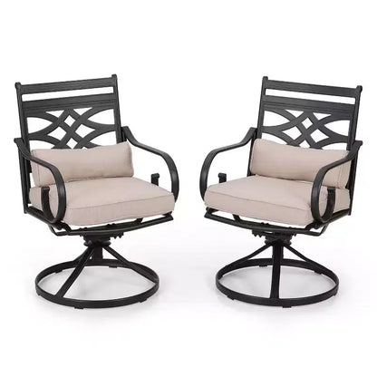 Ensemble de salle à manger extérieur 5 pièces avec chaises pivotantes, coussins d'assise et de dossier et table carrée en métal avec trou pour parasol - Captiva Designs