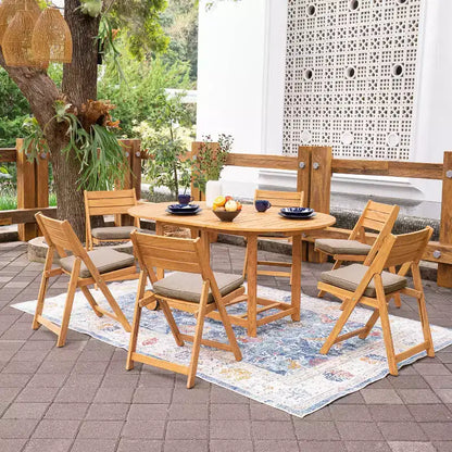 Sonoma Lane Belton 7pc Teak Folding Outdoor Dining Set with Sunbrella Cast Shale Cushions – Weather-Resistant Patio Furniture