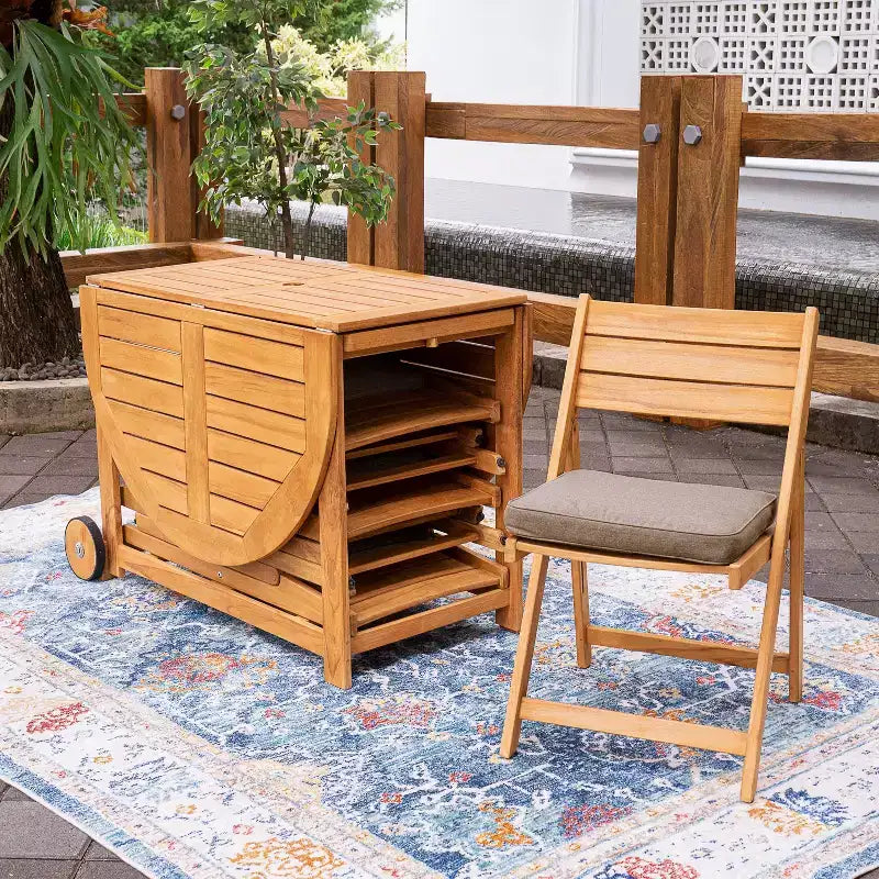 Ensemble de salle à manger d'extérieur pliant 7 pièces en teck Sonoma Lane Belton avec coussins Sunbrella Cast Shale – Meubles de patio résistants aux intempéries