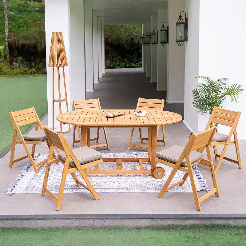 Ensemble de salle à manger d'extérieur pliant 7 pièces en teck Sonoma Lane Belton avec coussins Sunbrella Cast Shale – Meubles de patio résistants aux intempéries