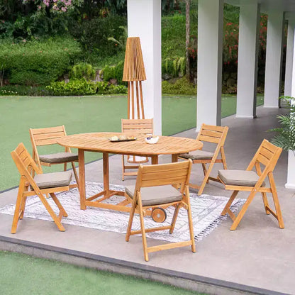 Ensemble de salle à manger d'extérieur pliant 7 pièces en teck Sonoma Lane Belton avec coussins Sunbrella Cast Shale – Meubles de patio résistants aux intempéries