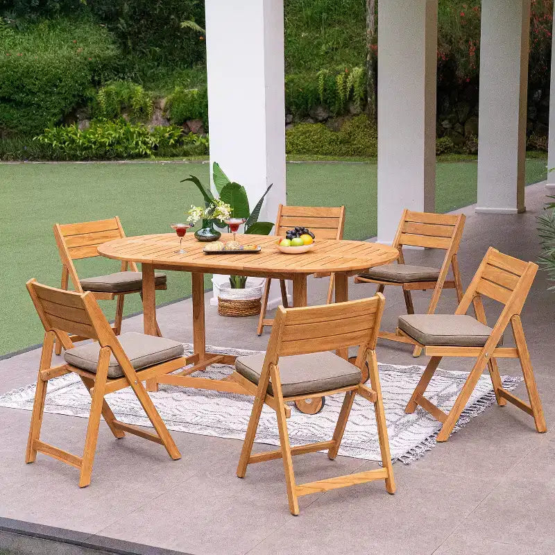 Ensemble de salle à manger d'extérieur pliant 7 pièces en teck Sonoma Lane Belton avec coussins Sunbrella Cast Shale – Meubles de patio résistants aux intempéries