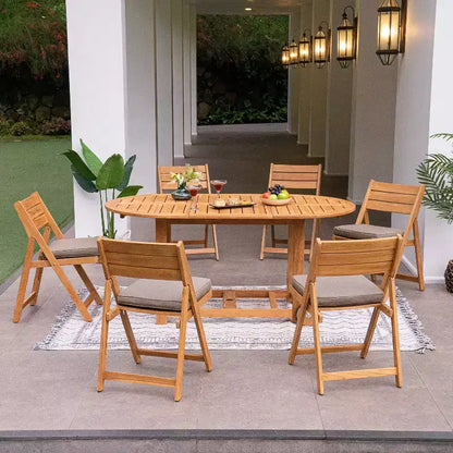 Ensemble de salle à manger d'extérieur pliant 7 pièces en teck Sonoma Lane Belton avec coussins Sunbrella Cast Shale – Meubles de patio résistants aux intempéries