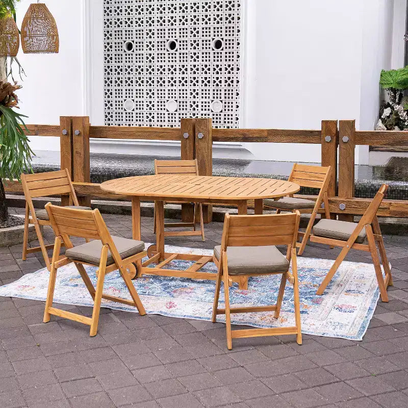 Ensemble de salle à manger d'extérieur pliant 7 pièces en teck Sonoma Lane Belton avec coussins Sunbrella Cast Shale – Meubles de patio résistants aux intempéries