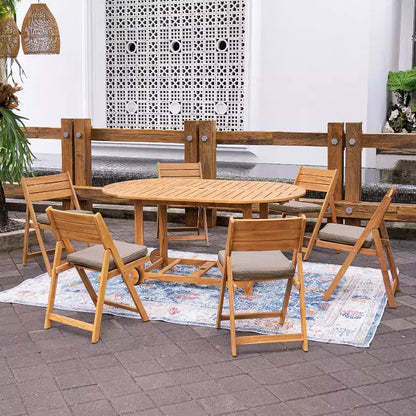 Ensemble de salle à manger d'extérieur pliant 7 pièces en teck Sonoma Lane Belton avec coussins Sunbrella Cast Shale – Meubles de patio résistants aux intempéries