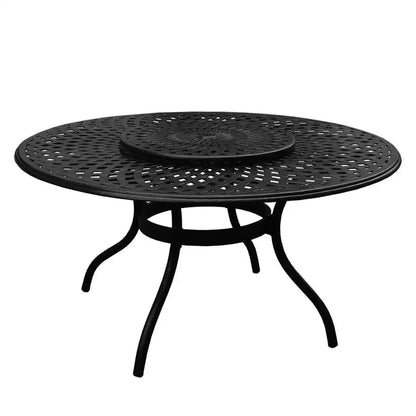 Set da pranzo da esterni 7 pezzi con tavolo rotondo moderno ornato in alluminio a rete da 59 pollici e sedie di lusso nere - Oakland Living