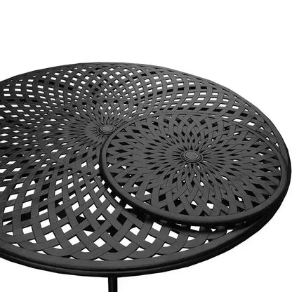 Set da pranzo da esterni 7 pezzi con tavolo rotondo moderno ornato in alluminio a rete da 59 pollici e sedie di lusso nere - Oakland Living