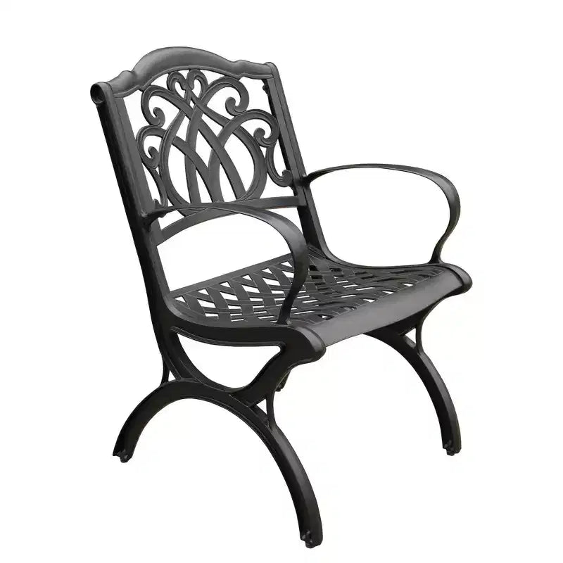 Set da pranzo da esterni 7 pezzi con tavolo rotondo moderno ornato in alluminio a rete da 59 pollici e sedie di lusso nere - Oakland Living