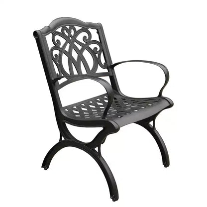 Set da pranzo da esterni 7 pezzi con tavolo rotondo moderno ornato in alluminio a rete da 59 pollici e sedie di lusso nere - Oakland Living