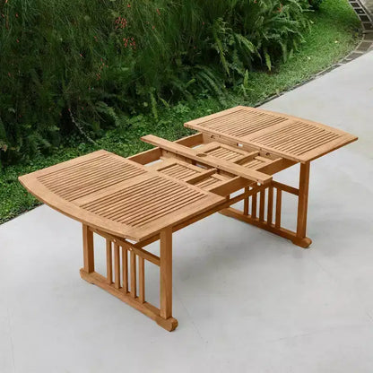 Ensemble de salle à manger d'extérieur en teck Sonoma Lane Amherst 6 pièces avec coussins beiges – Résistant aux intempéries, 2 trous pour parasol
